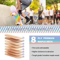 Skateboard,31 x 8 Inch Complete Skateboard, 8-Layer Maple Wood Deck Double Kick Standard - Rainbow-CX - image 4