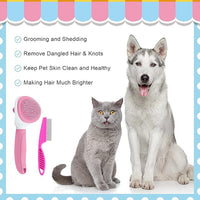 Cat Brushes for Indoor Cats, Dog Brush for Shedding with Metal Cat Comb, Self Cleaning Pet Hair Brush with Release Button for Grooming Kitten(Pink)