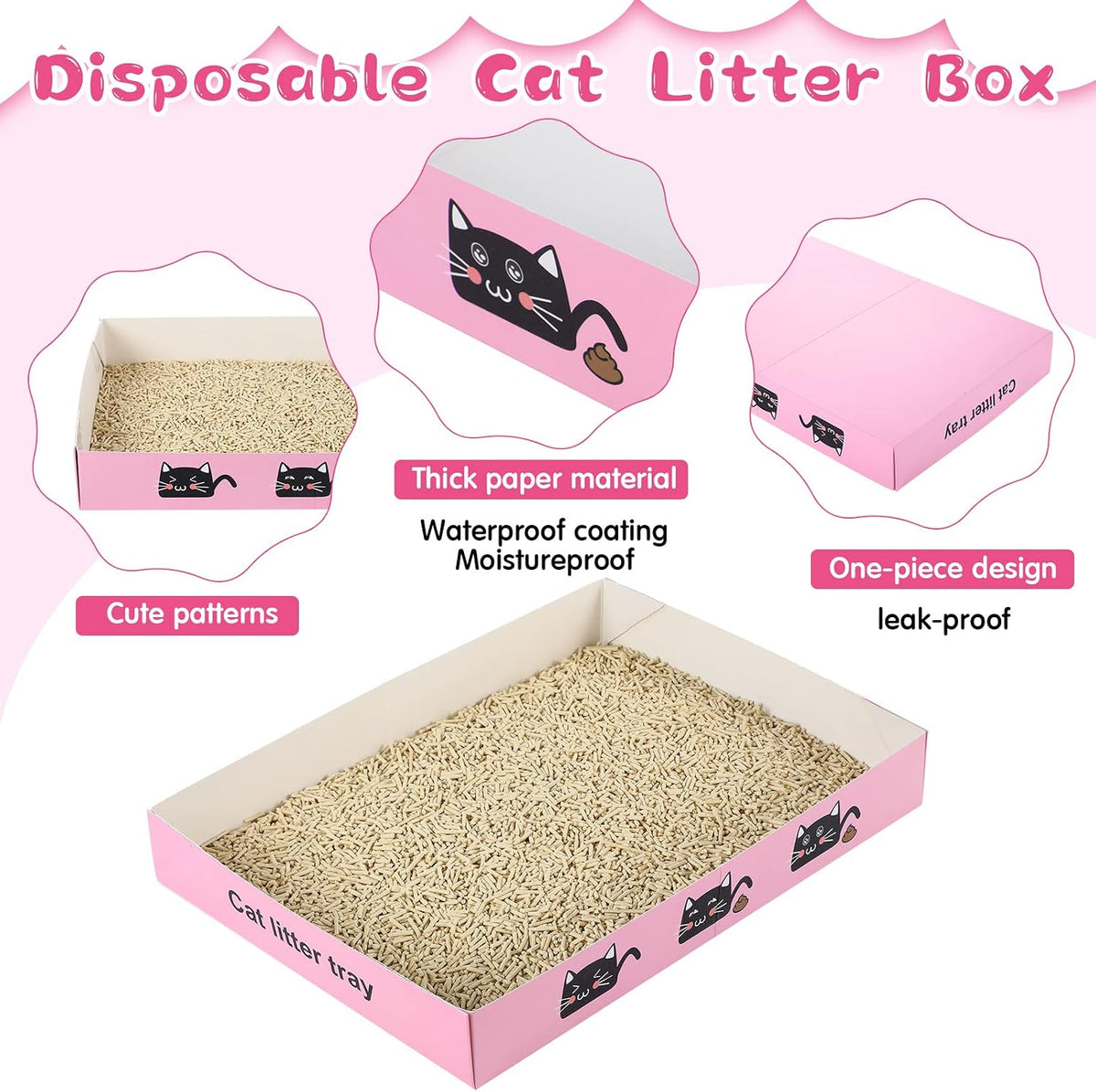 Amyhill 30 Pack Disposable Cat Litter Box Paper Pet Trays - Pink - image 4