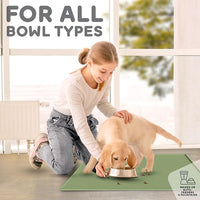 Dog Food Mat - 28x18 Raised Edges Dogs Mat for Food and Water Prevent Spill, Waterproof Cat Food Mats Protect Floors, Easy Clean Dog Bowl Mats for Food and Water, Silicone Pet Feeding Placemats Green