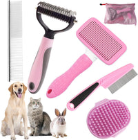 Bath Grooming Kit for Pets, Hair Brush Set with Towel - 6-Pink