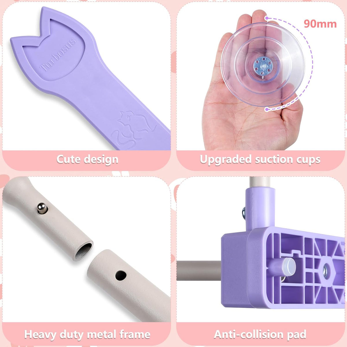 2 Pack Cat Window Perch,Cat Window Hammock Cordless Foldable Window Bed with 4 Large Strong Suction - Purple Cover - image 3