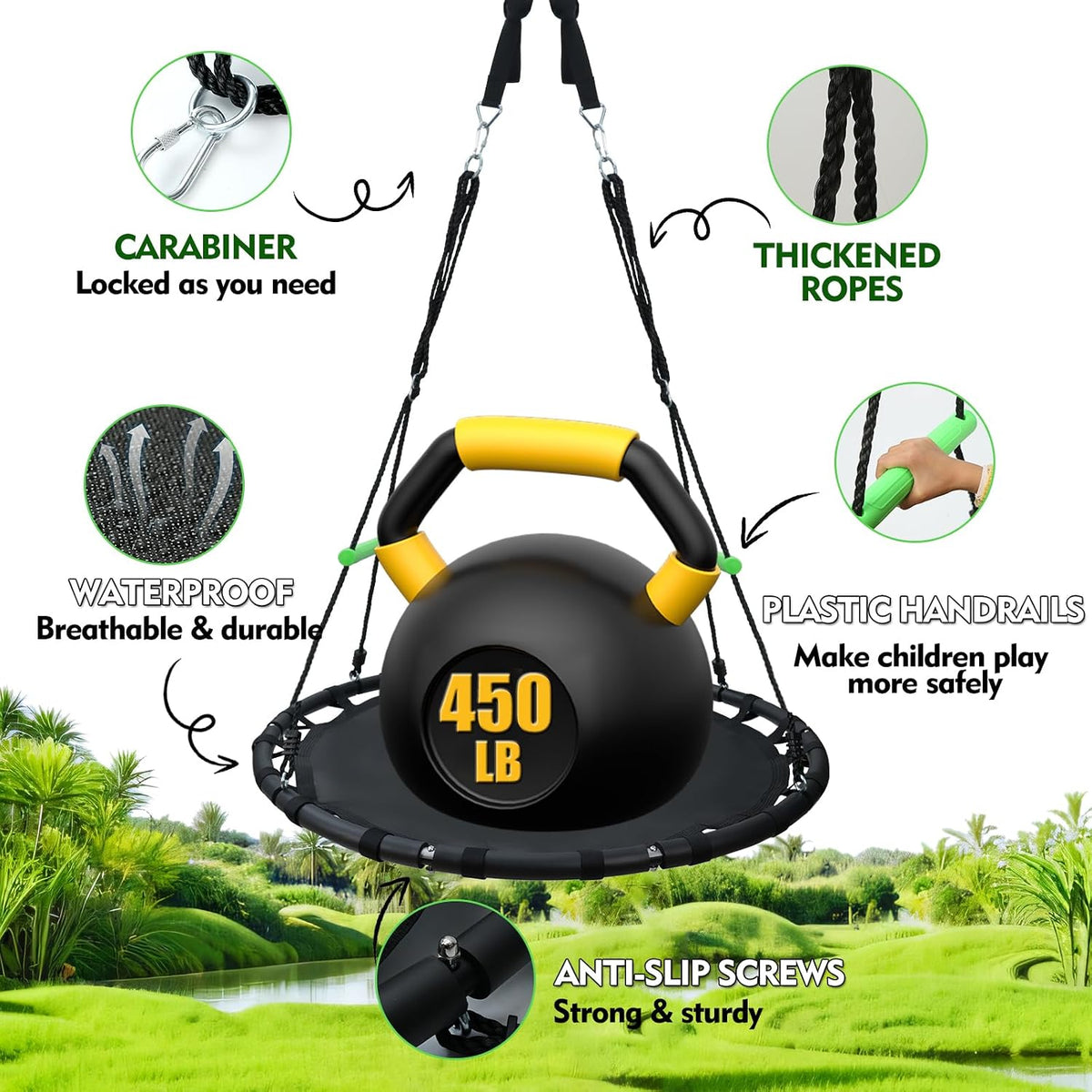 TBMLC 24 Inch Diameter Round Black Saucer Swing/Tree Swing Armrest - 48 inch diameter / Black - image 3
