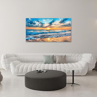 Large Beach Wall Art for Living Room Beach Sunset Ocean Waves Art Big Space Size Framed Canvas Prints Blue Pictures Painting Artwork Office Bedroom Home Decor 60"x30"