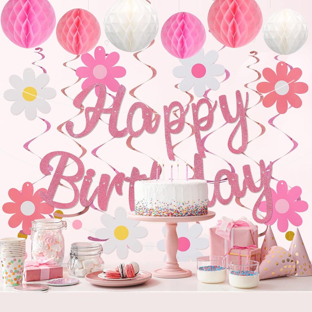 YEOCU Birthday Decorations - Pink / Flower - image 3