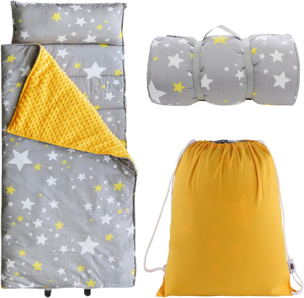 Toddler Nap Mat with Removable Pillow & Soft Blanket - Stars