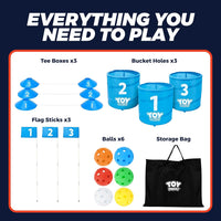TOY Life backyard bucket golf game set with blue golf buckets, flag and golf balls on a lawn - view 10