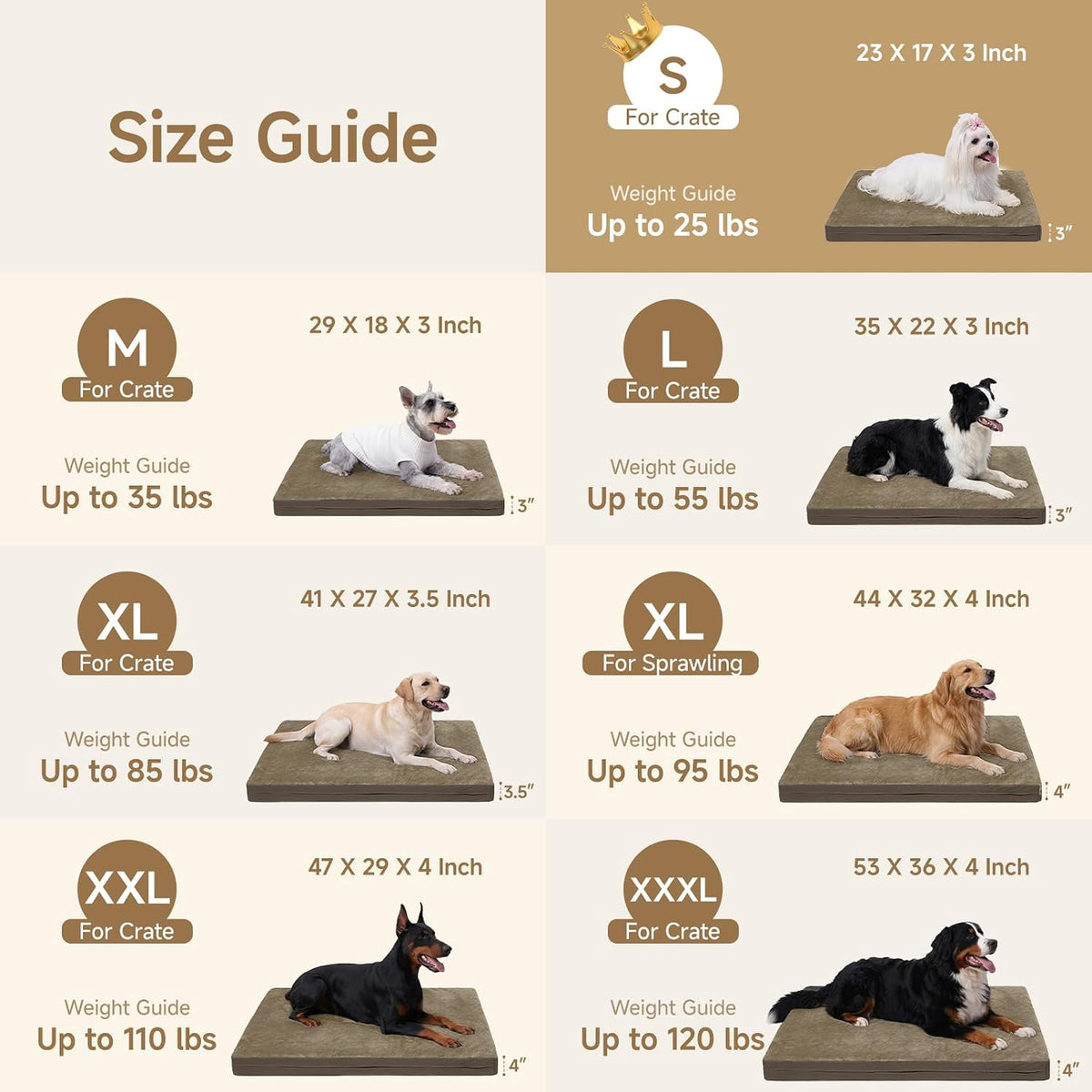 Waterproof Dog Crate Bed Pad - Brown / 23"W x 17"L x 3"H - image 4
