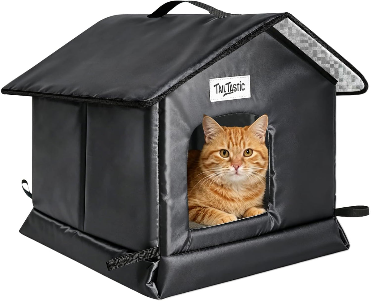 Tailtastic Weather Outdoor Cat House - BLACK / S
