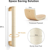 FUKUMARU Cat Wall Scratcher, 28" Wall Mounted Kitten Scratching Post, Sturdy Sisal Climbing Tree for Indoor Cats