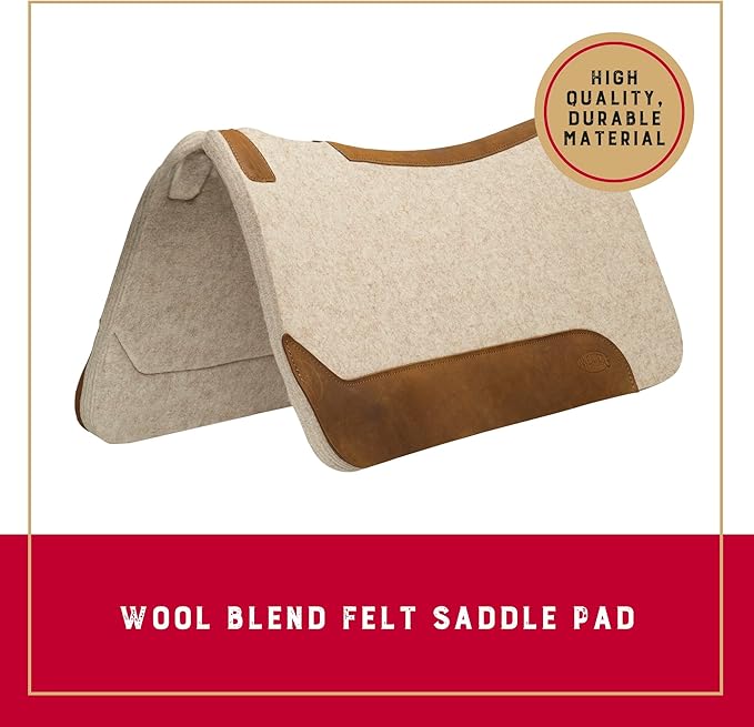 Weaver Equine 30" x 30" Contoured Wool Blend Felt Horse Saddle Pad, Shock Absorbing Western Saddle Pad for Protection, Durable Equine Supplies, Tan