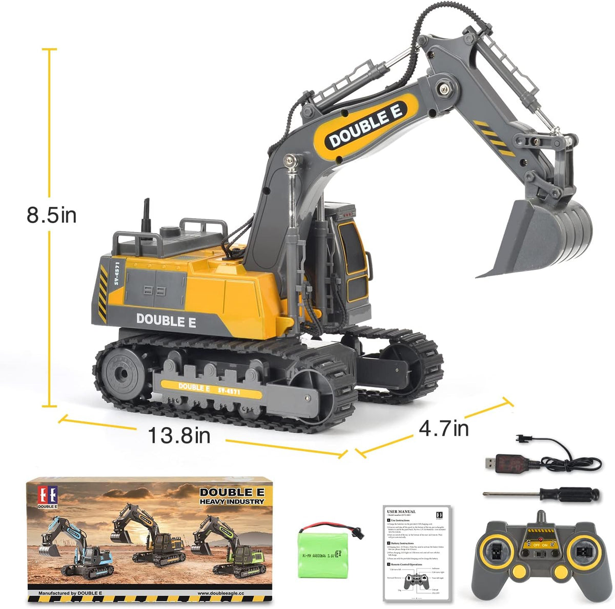 DOUBLE E Remote Control Excavator Toy - Gray - image 4