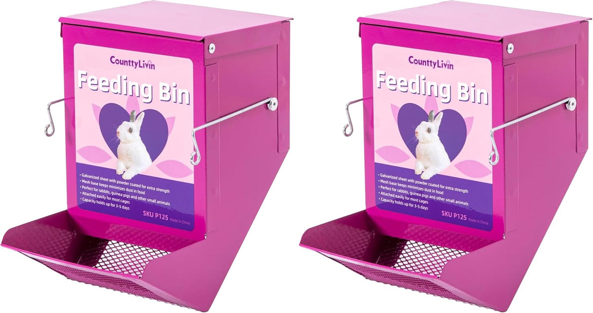 Metal Small Animal Feeder with Lid, Heavy Duty - 4.6 inch (Pack of 2) / Purple