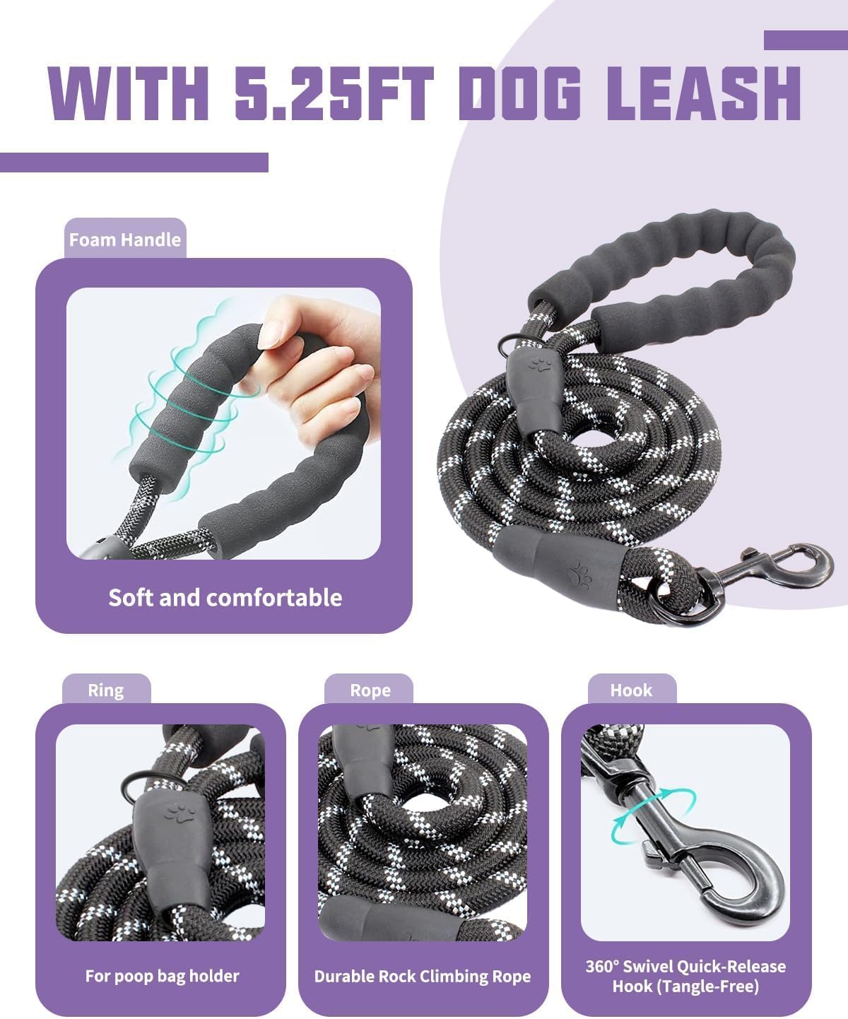 AUROTH Dog Harness for Large Dogs No Pull Tactical Harness and Leash - Purple / S(Neck:13.4"-19.7",Chest:20.5"-26") - image 3