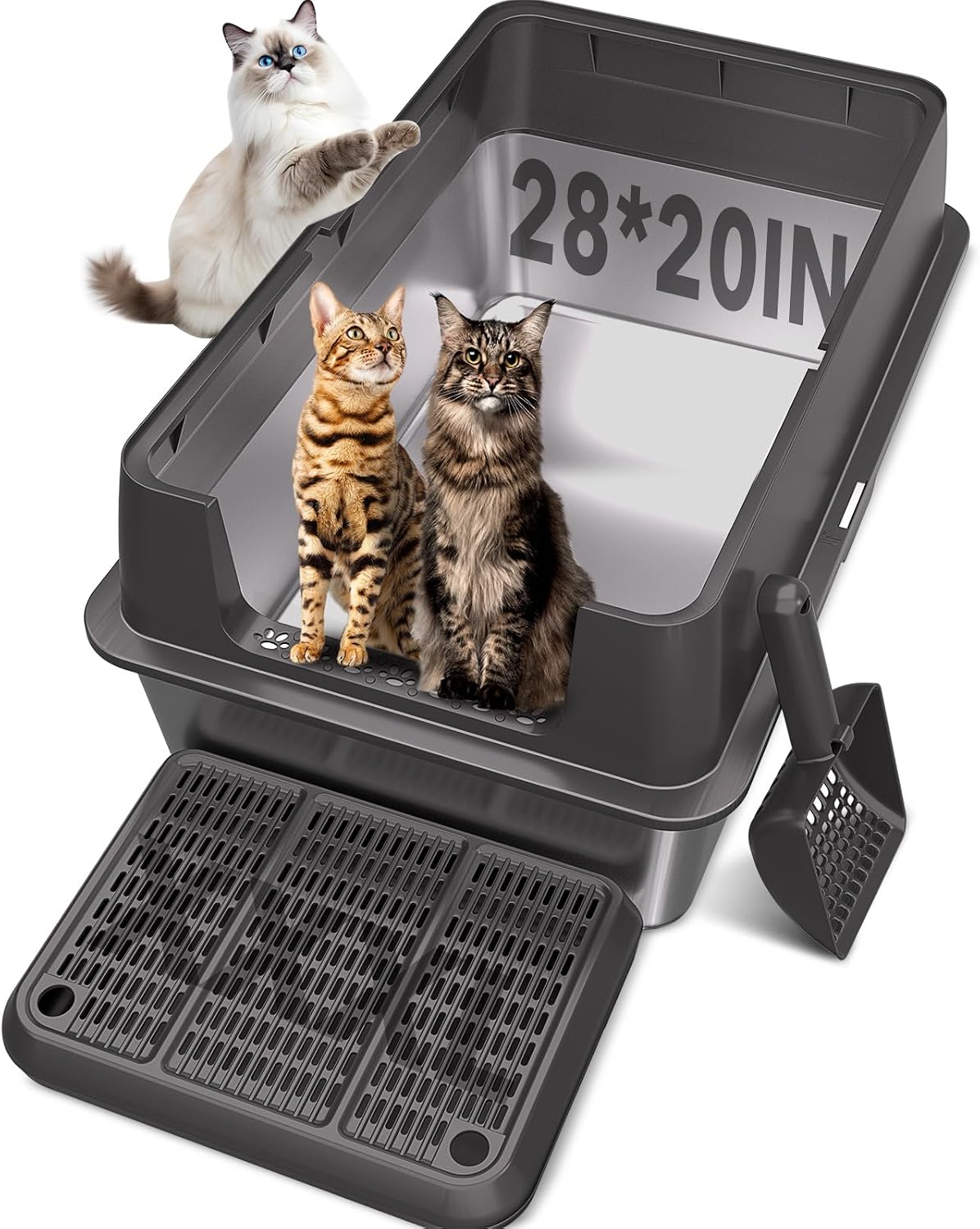 XXL Stainless Steel Litter Box with Lid