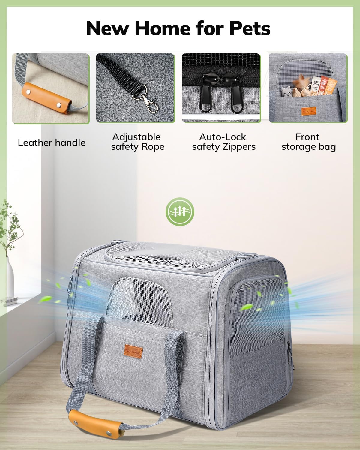 Morpilot Cat Carrier Soft for Large Medium Cats and Puppy up to – Essentials for Dogs - Light Gray / 17.3"L x 12.2"W x 13.4"H - image 3