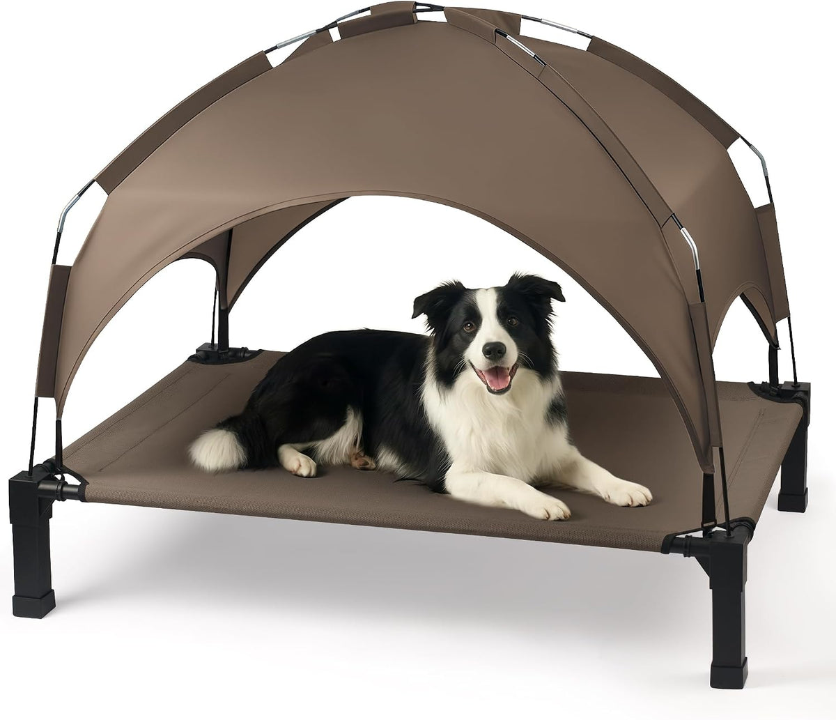 Elevated Dog Bed with Removable Canopy - Brown / 42"L x 30"W x 8.4"H