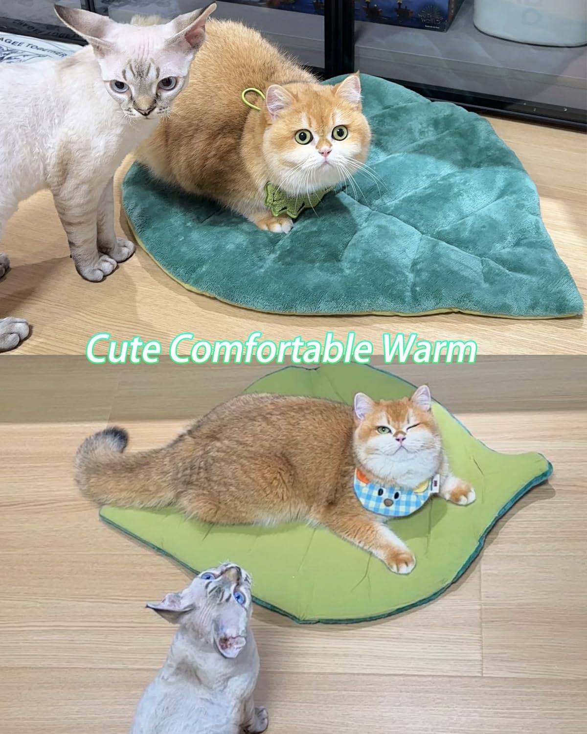 Cat Mat Self Warming Cat Bed 26"x20" Leaf Shaped Cotton Soft Warm Pet - image 3