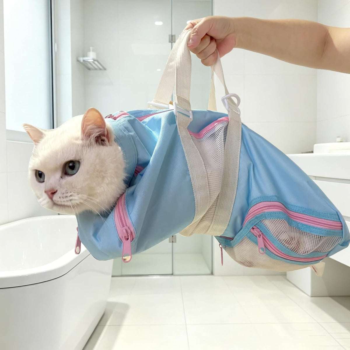 Cinf Cat Restraint Grooming Bag - M Size–Fits most adult cats (8–12 lbs) / Sky Blue Blush - image 4