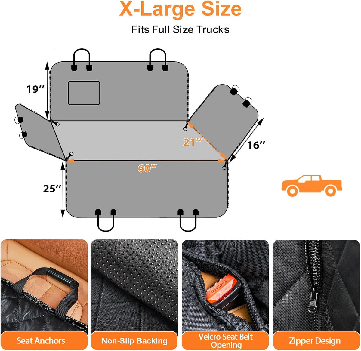 URPOWER Dog Car Seat Cover for Back Seat - Light Brown / XL - 60" Length - image 4