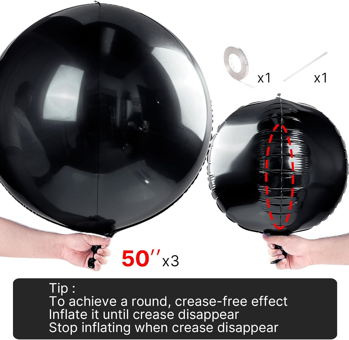 PartyWoo Metallic Silver Foil Balloons 20pcs Large Round Giant 4D - Black / 3 PCS-50 INCH - image 4