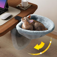 Cat Desk Bed, One-Click Folding - Grey / Faux Rabbit Fur
