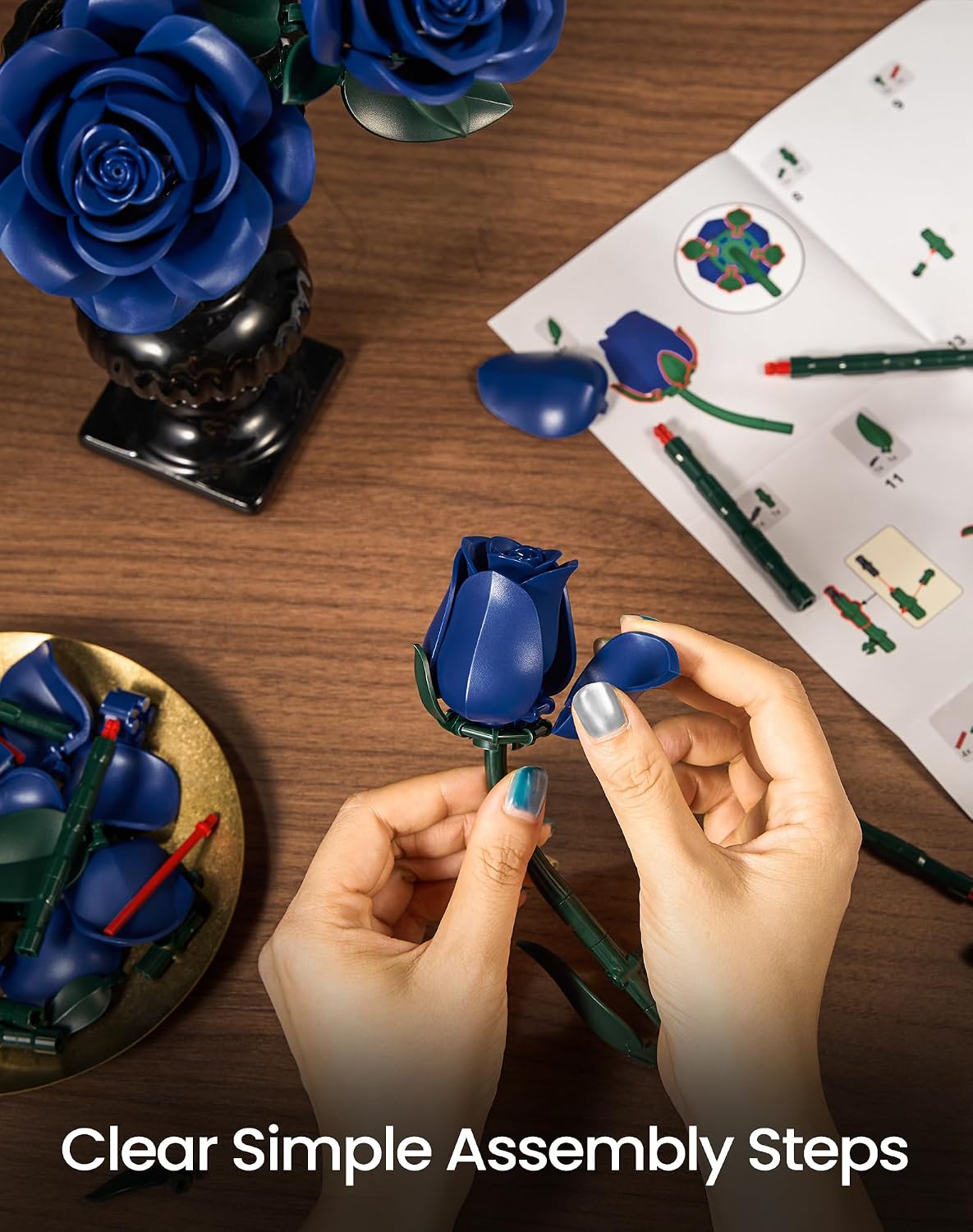 iATOM Black Roses Flower Building Set 3Pack Basket Stuffers Gift - Blue - image 4