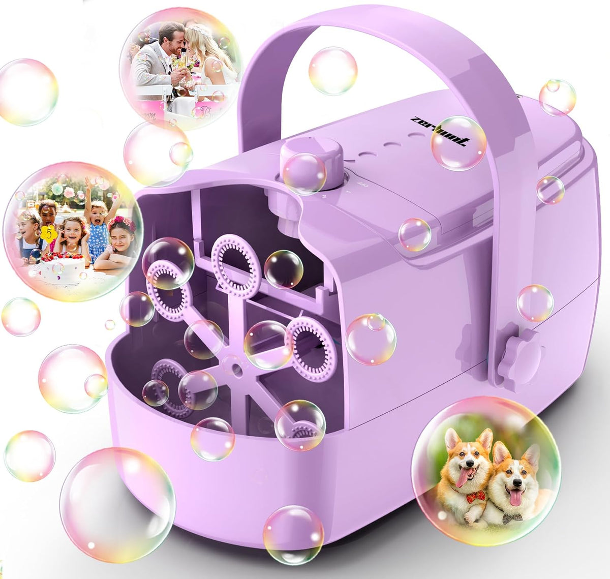 Zerhunt Durable Bubble Machine for Party: 3 Power Modes for Non-Stop - Purple