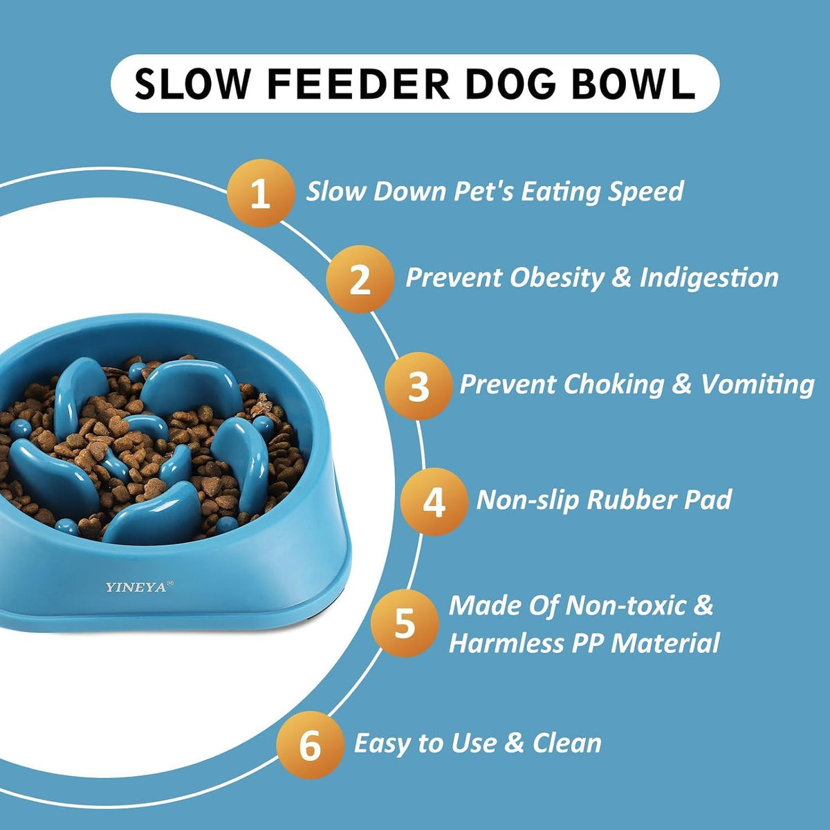 YINEYA Slow Feeder Dog Bowl for Medium Dogs - Medium / A - DarkBlue & RoseRed - image 2