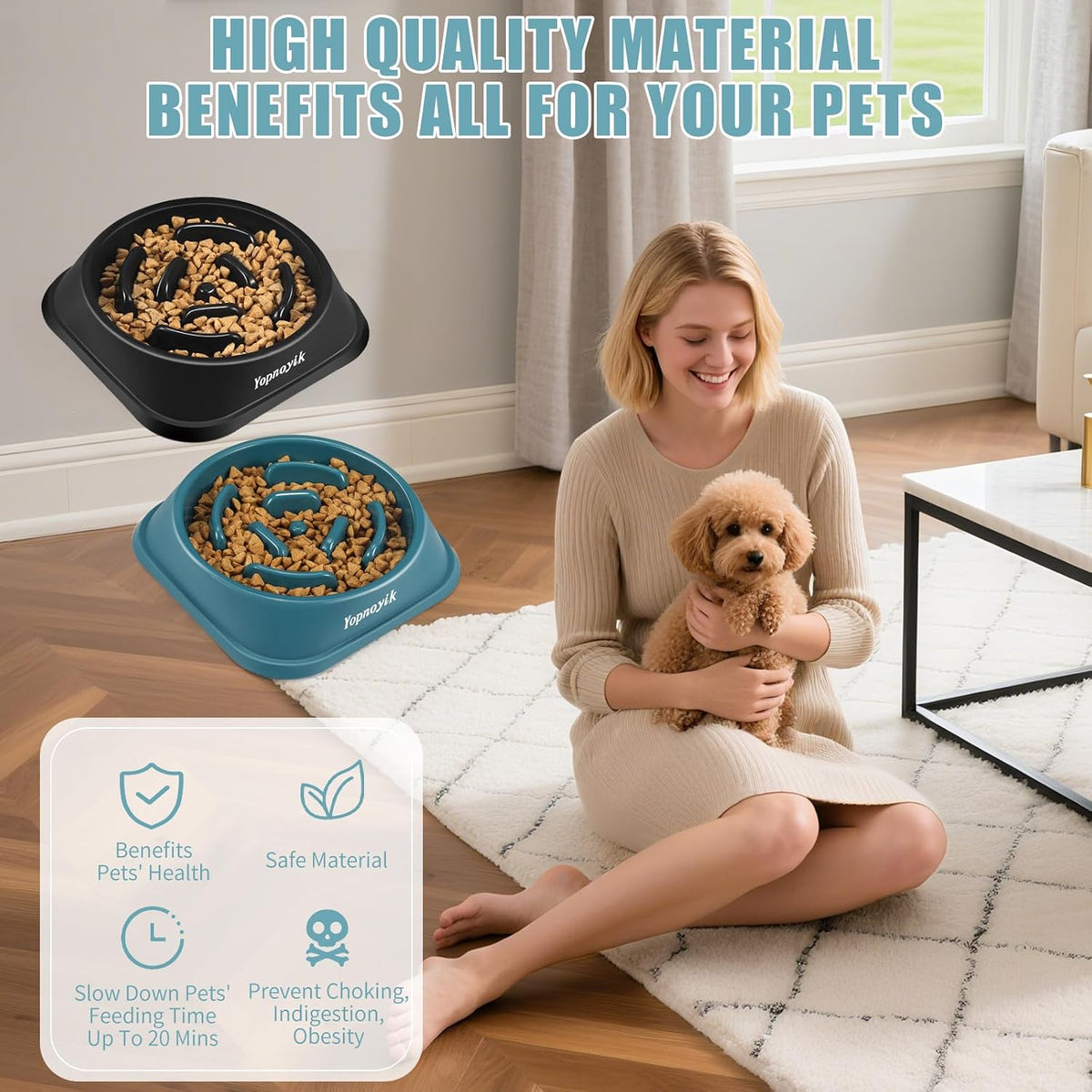 2 Pack Slow Feeder Dog Bowls for Medium Dogs & Cats – Essentials for Dogs - Small / Black and Navy Blue - image 4
