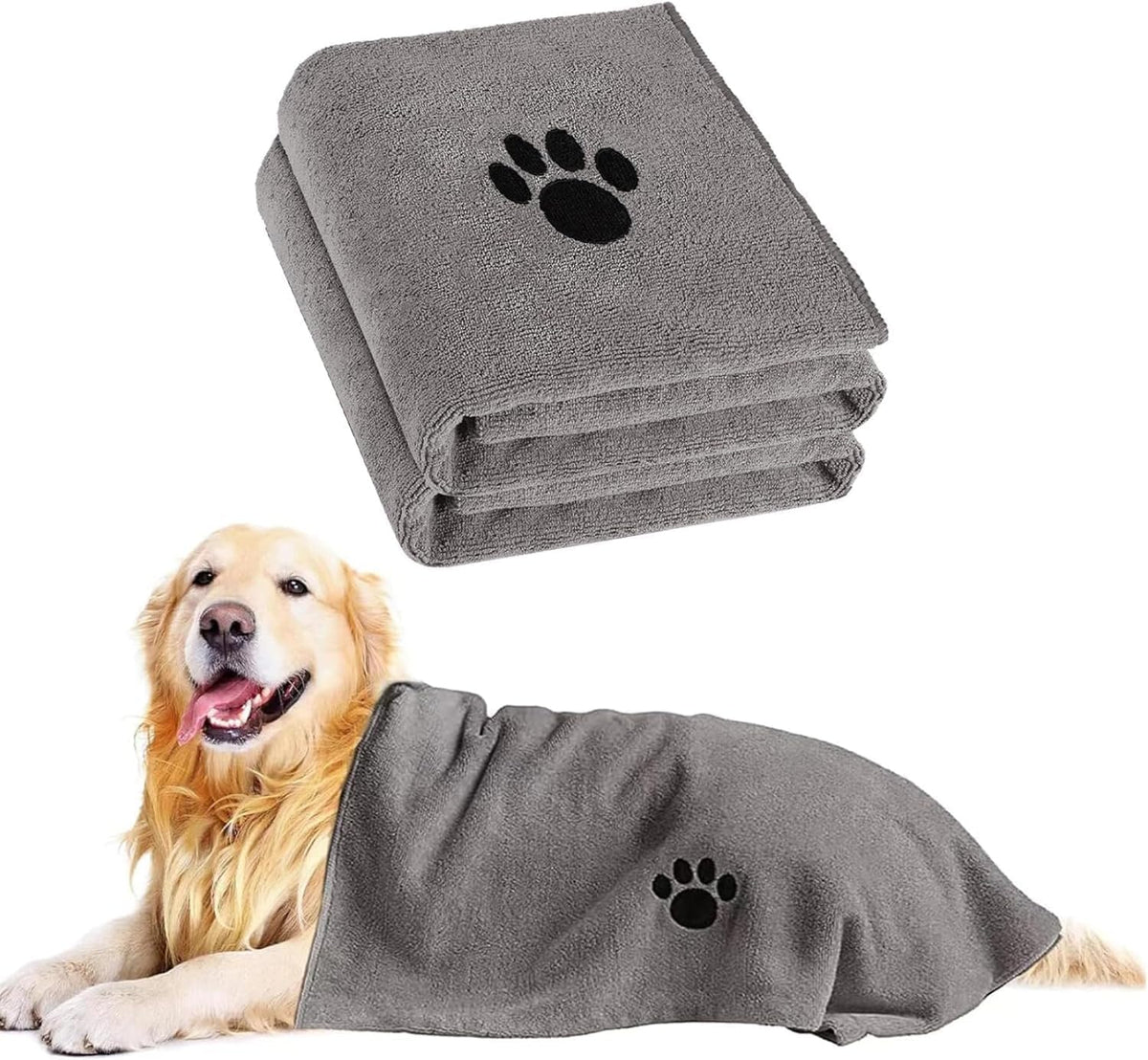 Puomue 2 Pack Microfiber Dog Towels for Drying Dogs - Grey / 40 x 23.6 inches - 2 Pack