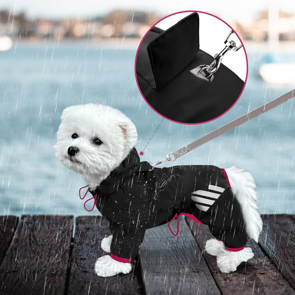 Dog Raincoat, Waterproof Dog Rain Jacket with Hood - M(Back Length13.4'') / Black - image 2