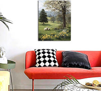 Country Sheep Canvas Wall Decor Farmhouse Rustic Lamb Wildflower Wall Art Nature Countryside Landscape Pictures Painting Print Framed Artwork Decorations for Bathroom Living Room Bedroom 16"x20"