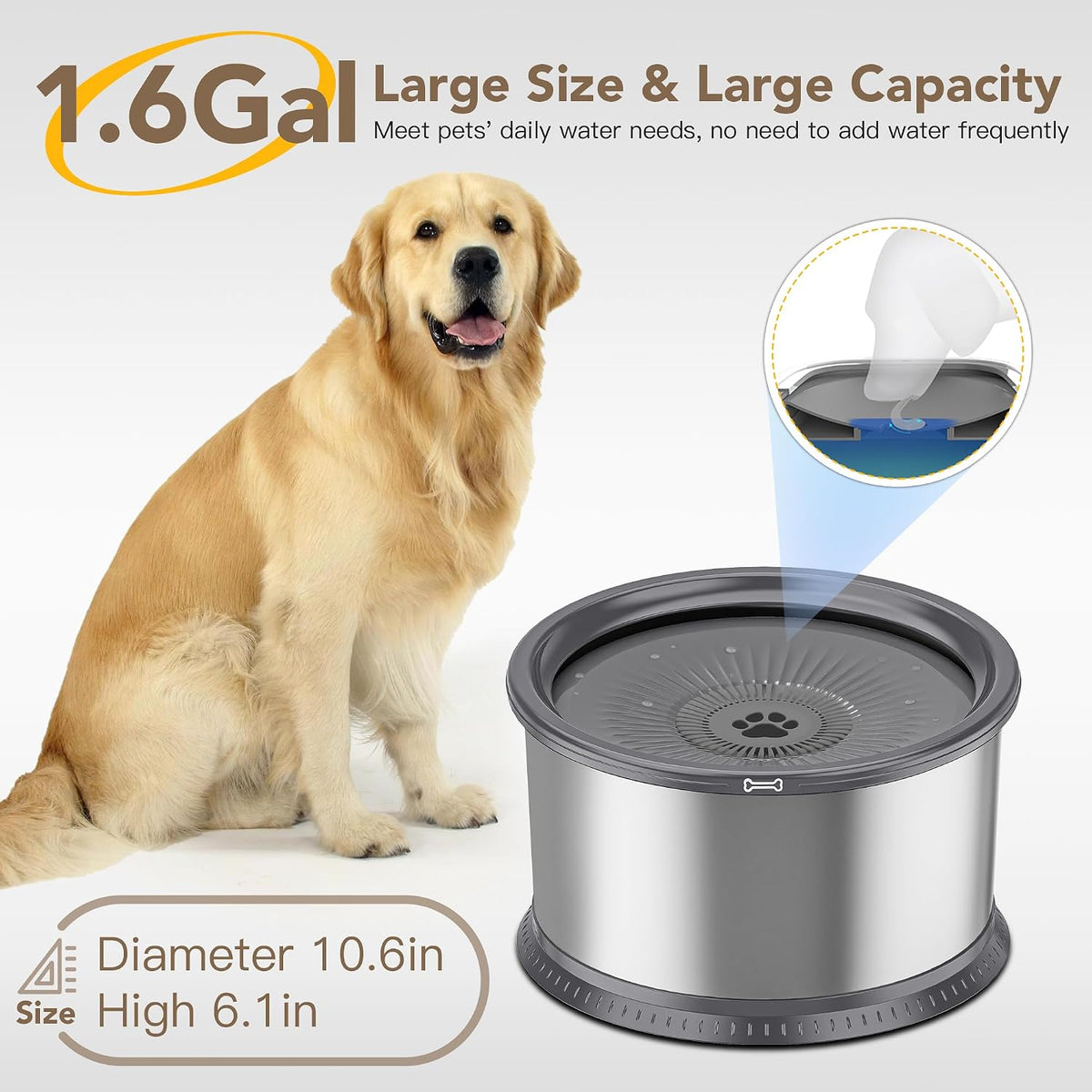 6.5L Stainless Steel Dog Water Bowl - Grey / 6.5L - image 2