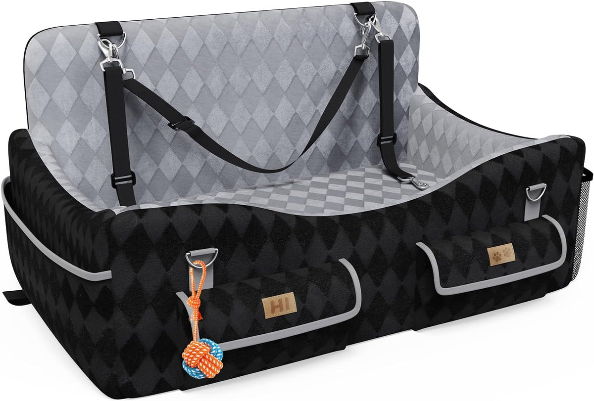 Dog Car Seat for Small/Medium Dogs up to 35lbs - Black/Grey / Large