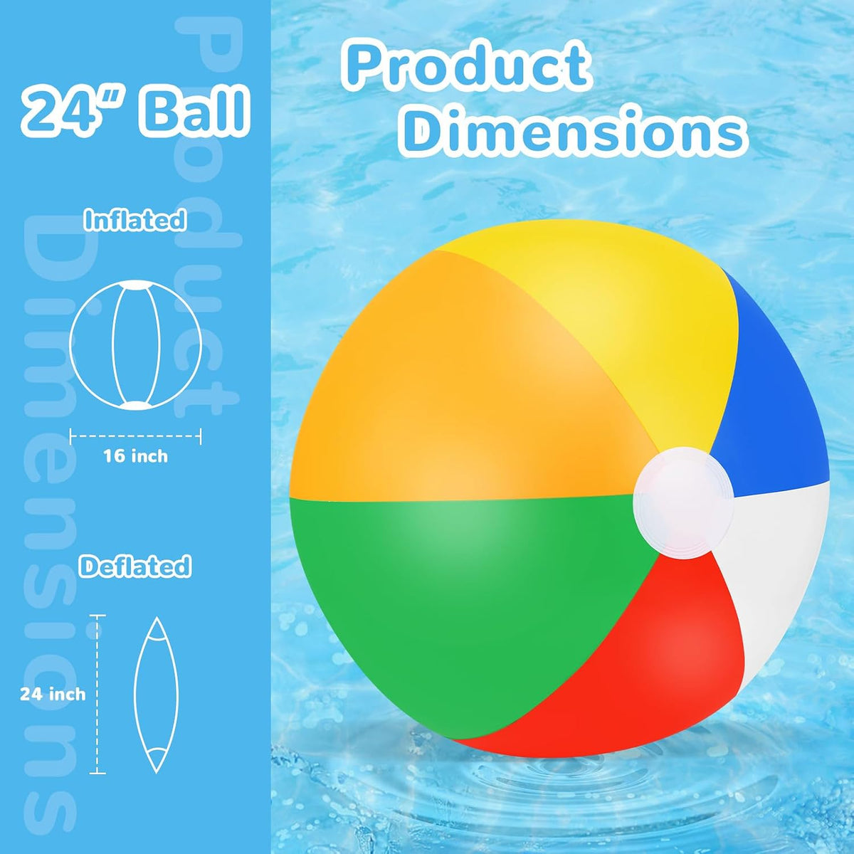 Large Beach Ball,8 Packs 24" Large Rainbow Beach Ball Bulk, Inflatable Pool Toys for Party Supplies - image 2