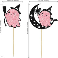 Ephlyn 24 white glitter ghost cupcake toppers for Halloween desserts - view 29