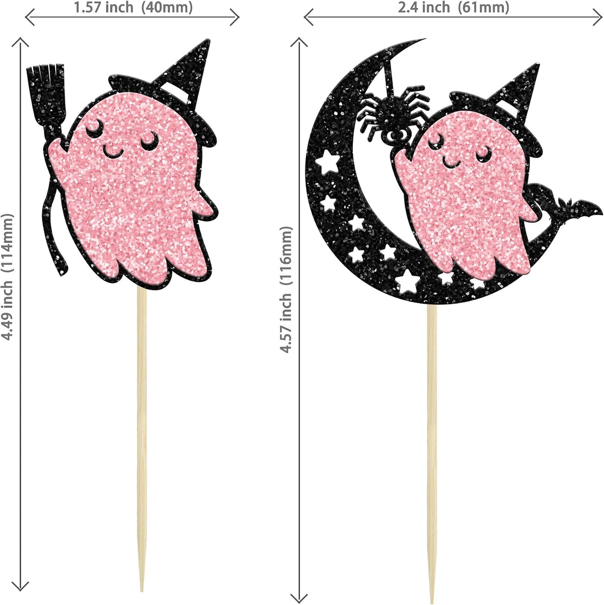 Ephlyn 24 white glitter ghost cupcake toppers for Halloween desserts - view 29