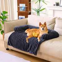 FUNNY FUZZY Pet Couch Cover for Sofa, Calming Dog Bed for Couch, Fluffy Plush Dog Couch Mat for Furniture Protector for Large Medium Small Dogs and Cats, Dark Grey