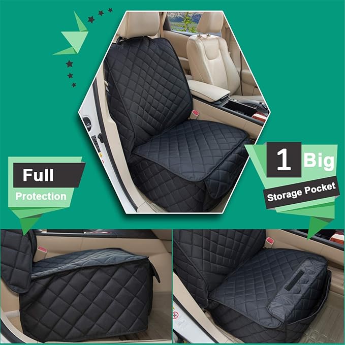 Waterproof Front Seat Cover Dog Car Seat Covers Nonslip and Full Protection with Side Flaps Fits Most Cars, Trucks, SUVs(Black, 1Pack)