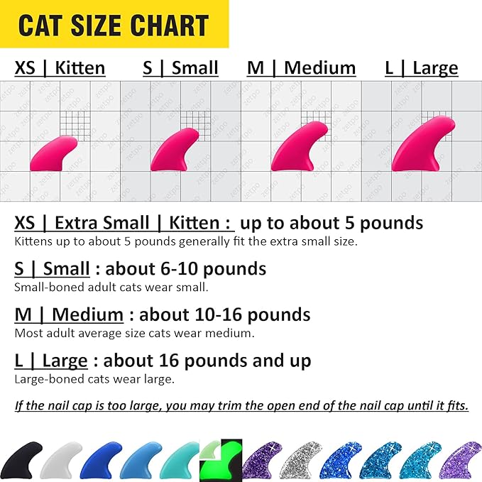 zetpo Cat Nail Caps | Cat Claw Covers | with Adhesives and Applicators (S, 12x Colors/Leo | 120 pcs)