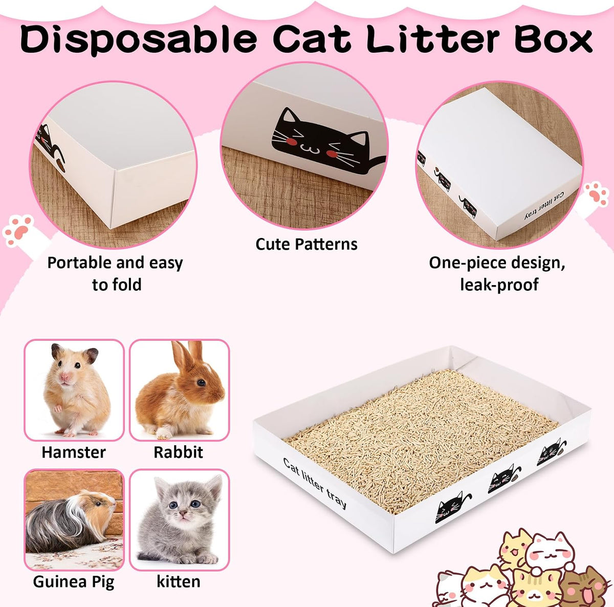 Amyhill 30 Pack Disposable Cat Litter Box Paper Pet Trays - White - image 4