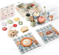 Pithfor wooden play cooking set with pot, pan, dishes, utensils and play food - view 2