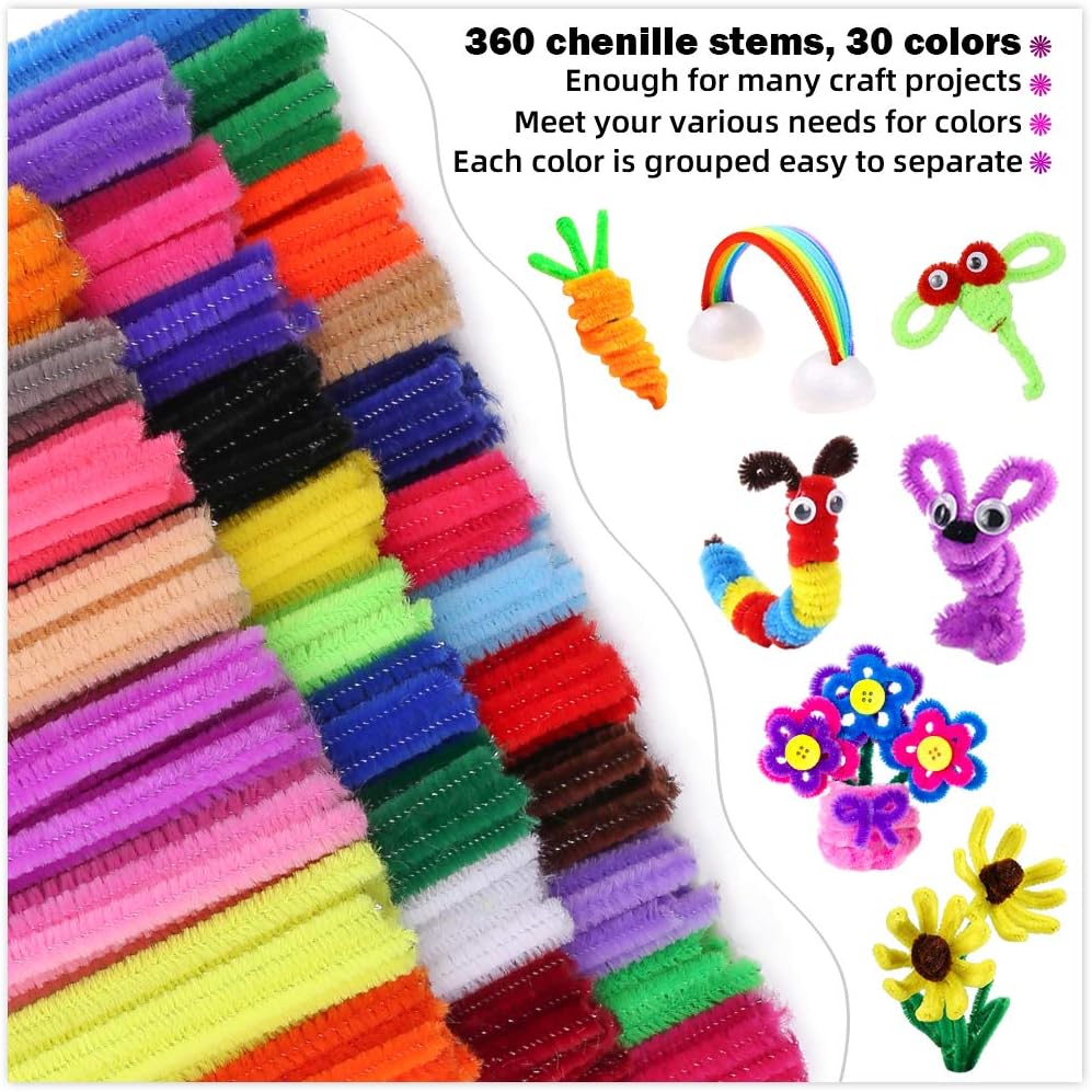 Pipe Cleaners Chenille Stems 1050 Pieces 30 Assorted Colors for Craft - 30 colors / 360pcs - image 2