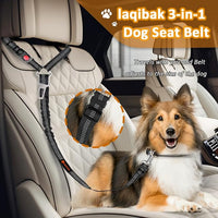 Removable Dog Seat Belt Harness for Car, 3 in 1 Pet Dog Car Seatbelt Leash, Retractable Restraint Secures to Vehicle Headrest & Adjustable Reflective Bungee Dog Seatbelt Tether, Black