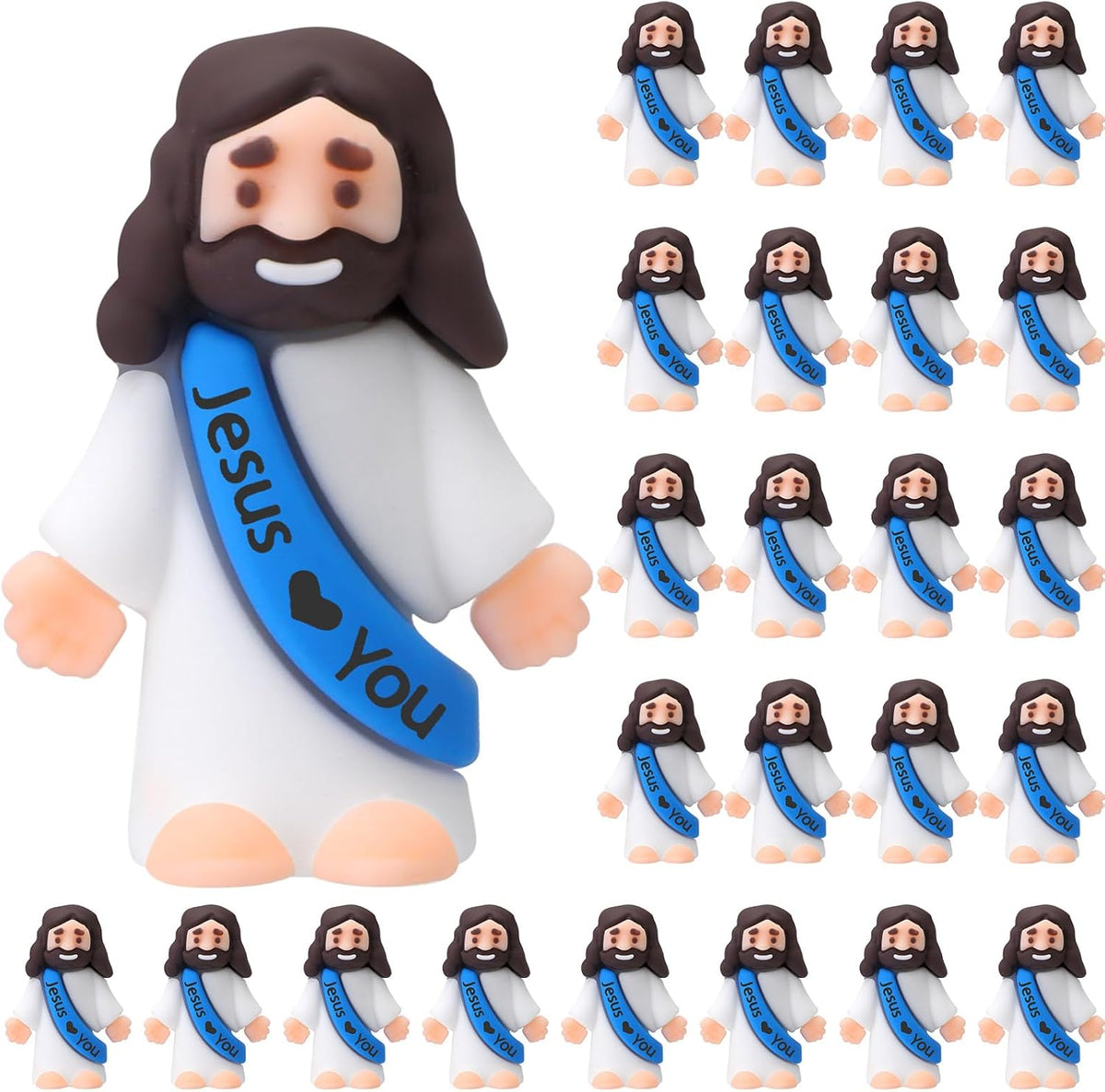 Bememo 25 mini Jesus figures in multicolor rubber, little figurines in robes - view 9