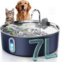 7L/236oz Stainless Steel Dog Water Fountain for Large Dogs & Cats – Essentials for Dogs - Navy Blue / Water Fountain + 1 Filter + 1 Sponge