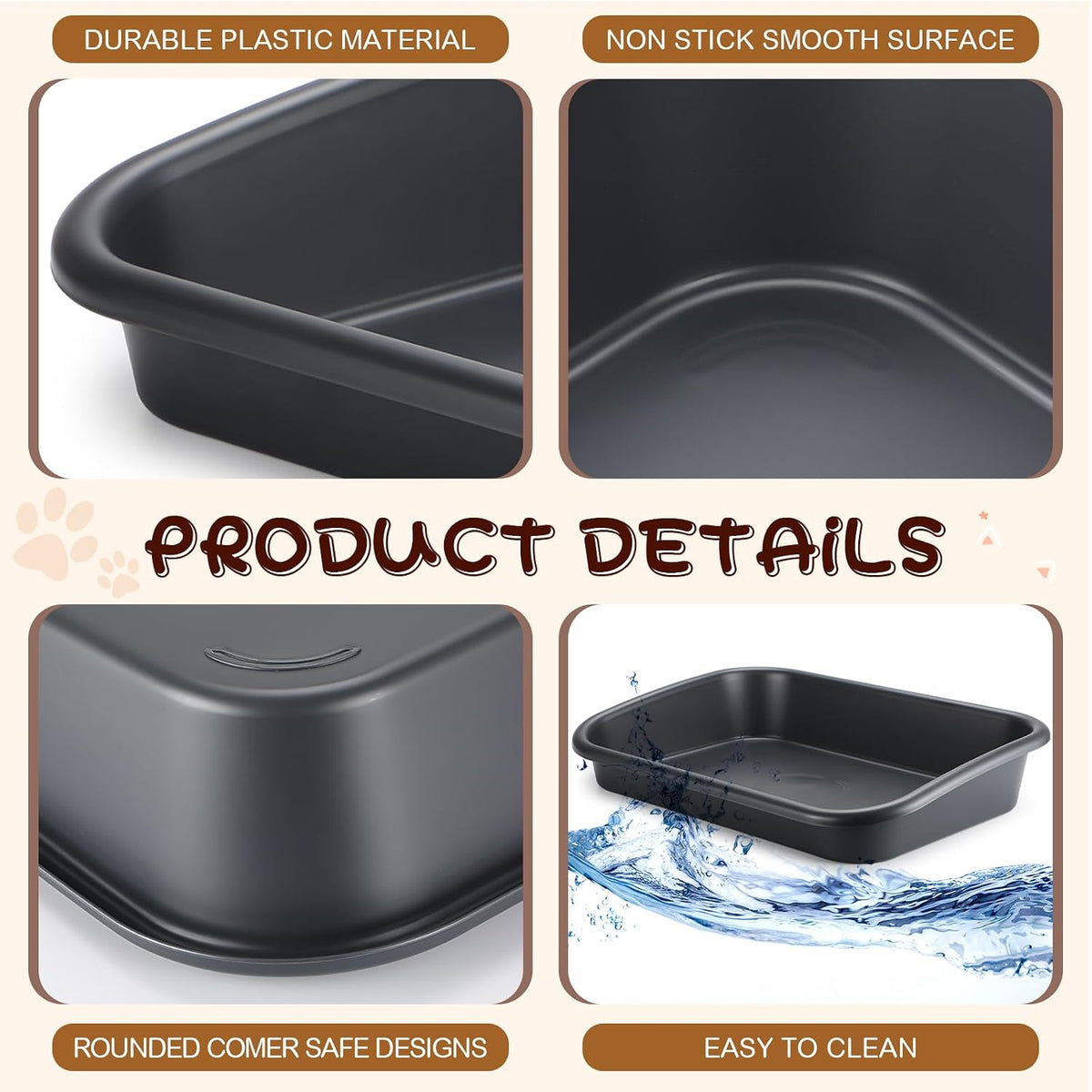 Uiifan 3Pcs Low Entry Cat Litter Box - Dark Gray / 23.2 X 16.5 X 4.3 - image 3