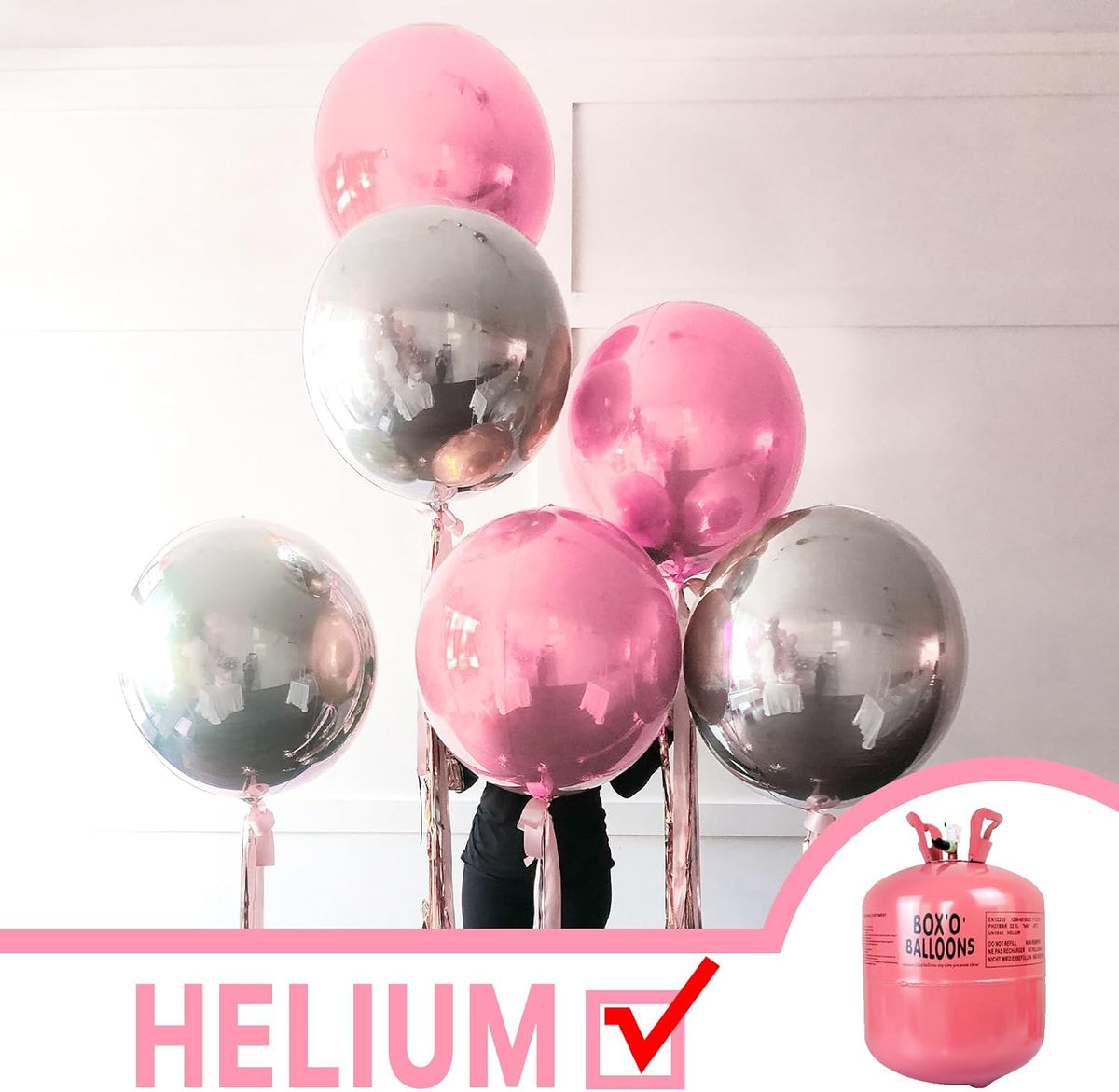 PartyWoo Metallic Silver Foil Balloons 20pcs Large Round Giant 4D - Pink / 6 PCS-32 INCH - image 3