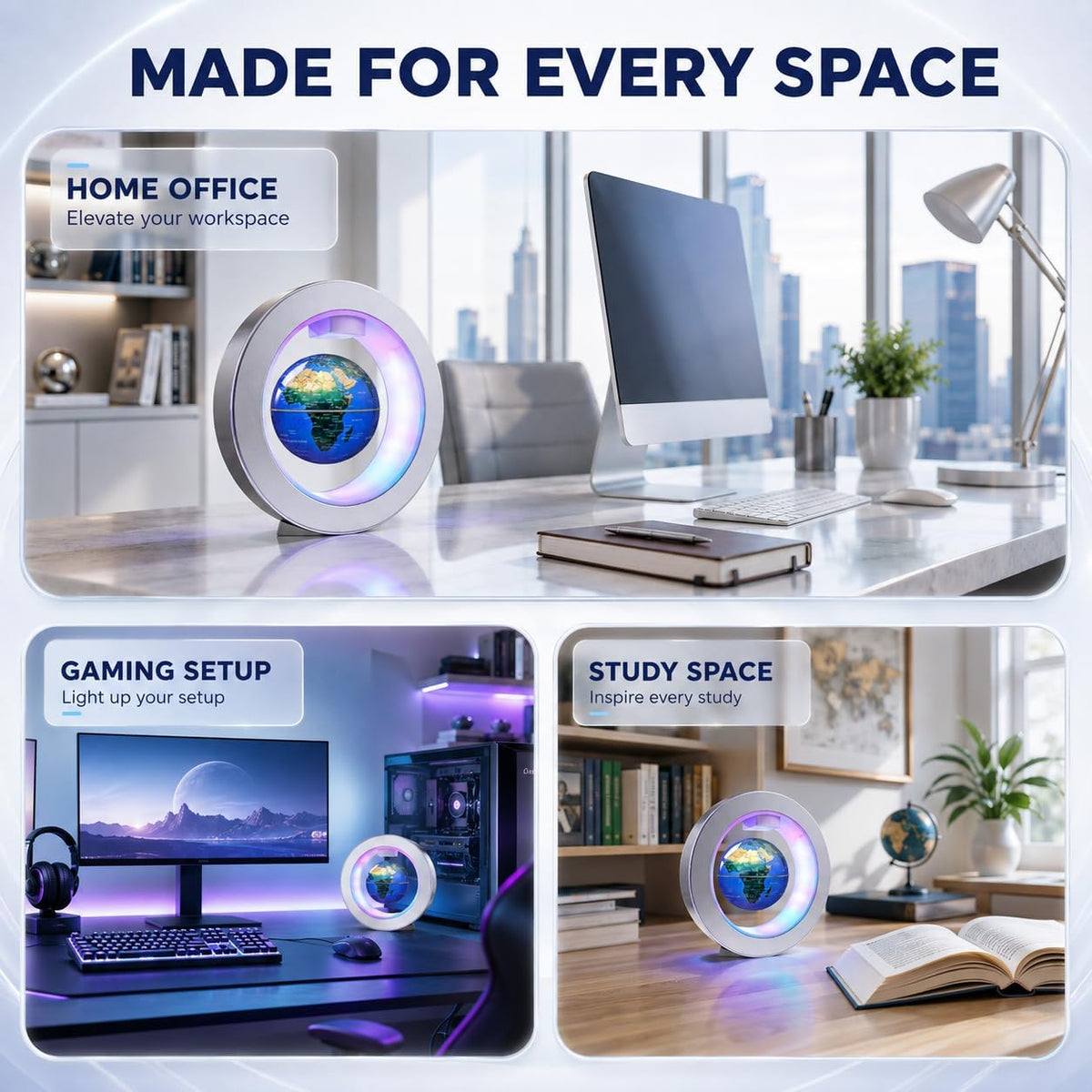 Magnetic Levitating Floating Globe with LED Lights - O Frame Globe - image 4